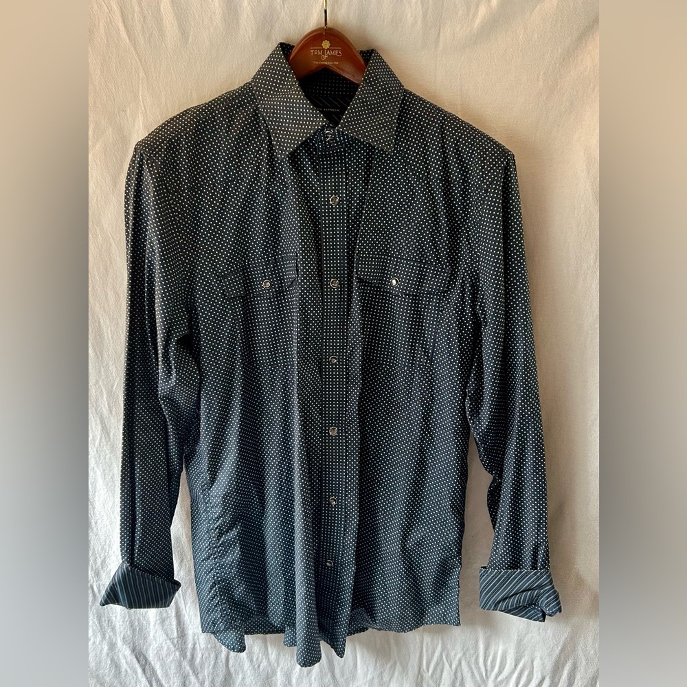 Banana Republic Men's XL Blue Polka Dot Shirt Western Style Snap Button
